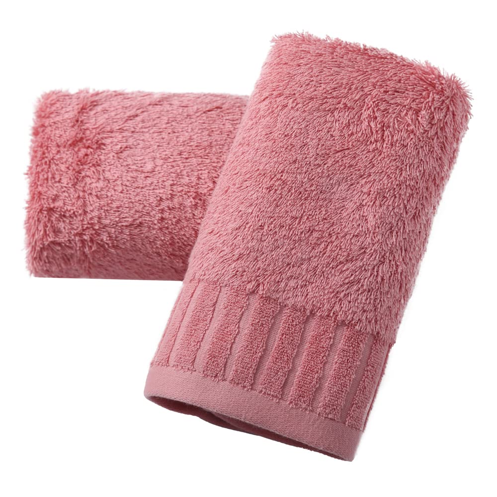 sense gnosis Pink Hand Towel Set of 2 Long Terry 100% Cotton Striped Pattern Luxury Thick Hand Towel for Bathroom Decorative Home Daily Use 13 x 29 Inches