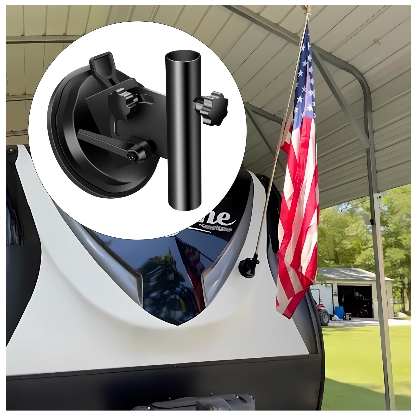 Photo 1 of DZGKGM Suction Cup Flag Holder for RV, RV Flag Pole Mount, RV Flag Pole Kit, Car Flag Holder for RV, Camper, Travel Trailers, Truck (Adjustable Angle)