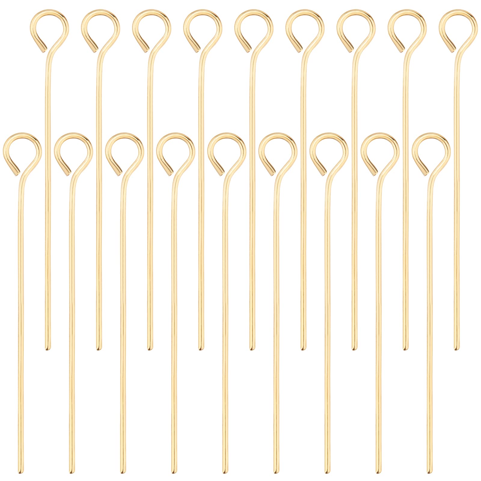 Beebeecraft 300Pcs/Box Open Eye Pins 18K Gold Plated Beading Head Pins 25mm Jewellery Headpins Findings for Jewelry Charm Beads DIY Making, Hole: 2mm