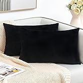 GriNeed Throw Pillow Covers Decorative Velvet Set of 2 12x20 Inch Pillow Covers, Soft Black Lumbar Pillowcases for Couch Sofa Bed Living Room, Farmhouse Home Boho Decor, Accent Cushion Covers