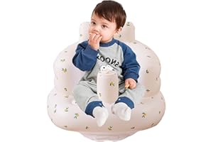 CHFIG Baby Inflatable Seat for Babies 3-36 Months, Built in Air Pump Infant Back Support Sofa, Infant Support Seat Toddler Chair for Sitting Up, Baby Shower Chair Floor Seater Gifts (Olive Flower)