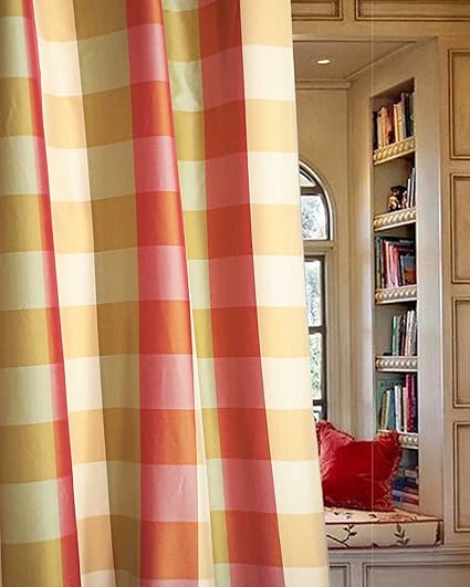 Amazon Com Savanna Faux Silk Taffeta Checkered Lined Rod Pocket