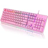 RisoPhy Mechanical Gaming Keyboard, Wired RGB 104 Keys, Blue Switch, Pink | Ultra-Slim Backlit USB Wired Keyboard, Durable ABS Keycap/Anti-Ghosting/Spill-Resistant Keyboards for PC Mac Xbox Game