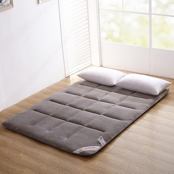 Colorfulmart Gray Grey Flannel Japanese Floor Futon Mattress Sleeping Mattress Tatami Mat Japanese Bed Roll Foldable Roll Up Mattress Rolling Bed