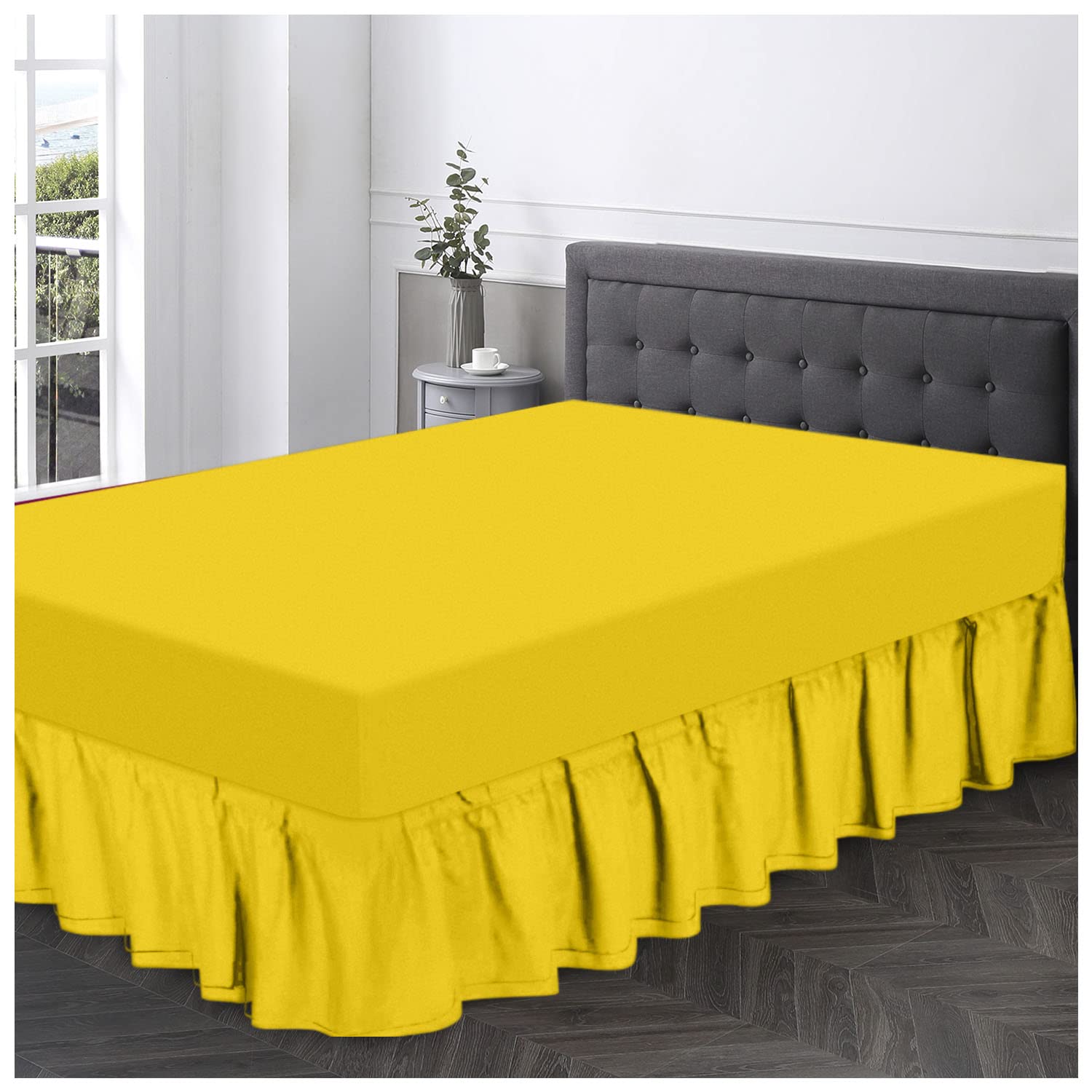 Gaveno Cavailia Super Soft Plain Dyed Diamond Valance Sheet [ King - Lemon ]