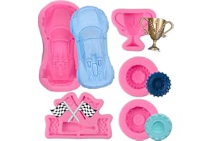 FMOACEN Race Car Silicone Molds, 3D Round Tire Fondant Mold, Truck Wheel Shape Silicone Mold, Racing Car Mold Cake Decorating Candy Chocolate DIY Polymer Clay, Gummy, Crafting Projects, Cupcake Topper Decor