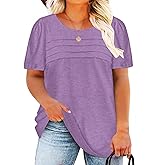 DOLNINE Plus Size Tops for Women Summer Puff Short Sleeve Shirts Casual Pleated Crewneck Tees
