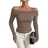 Prettywear Women's Sexy Off Shoulder Tops Dressy Long Sleeves Going Out Nightout Shirt 2025 Fall Clothes