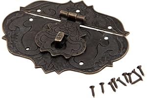Dophee 1Pc 3.78"x2.44" Antique Embossing Decorative Brass Hasp Clasp Latch Lock with Screws for European Style Jewelry Trinket Box Decoration