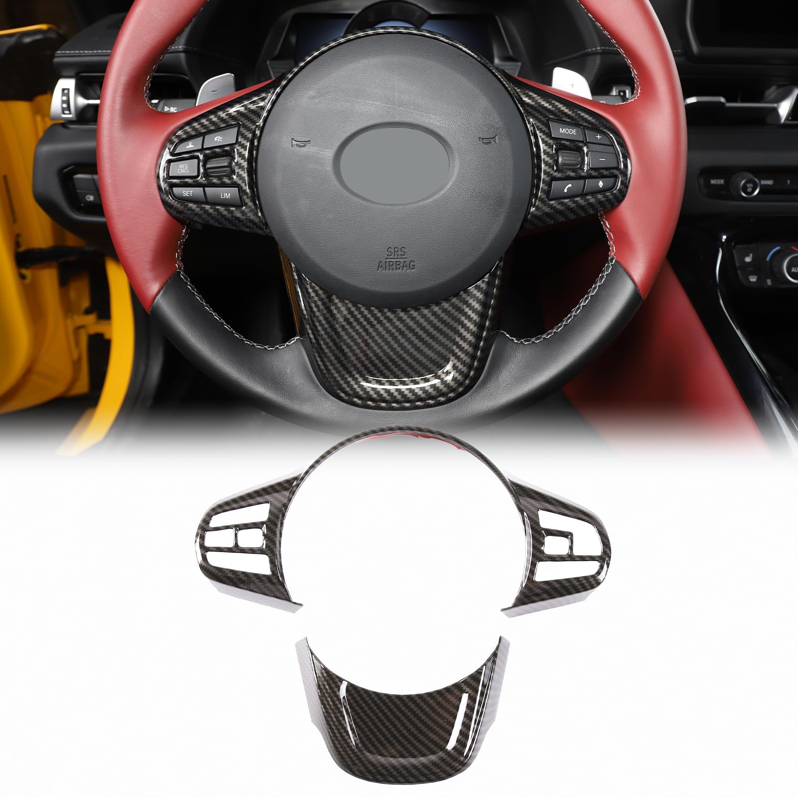 Photo 1 of CHEAYAR ABS Chrome for Toyota Supra GR A90 A91 MK5 2022 2021 2020 2019 Car Steering Wheel Decoration Frame Trim Accessories (Carbon Fiber)