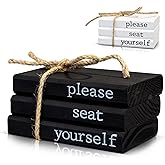Farmhouse Bathroom Decor - Funny Rustic Wooden Mini Books for Your Restroom Shelf - The Perfect Small Decorative Accent for The Guest Bathroom - Black
