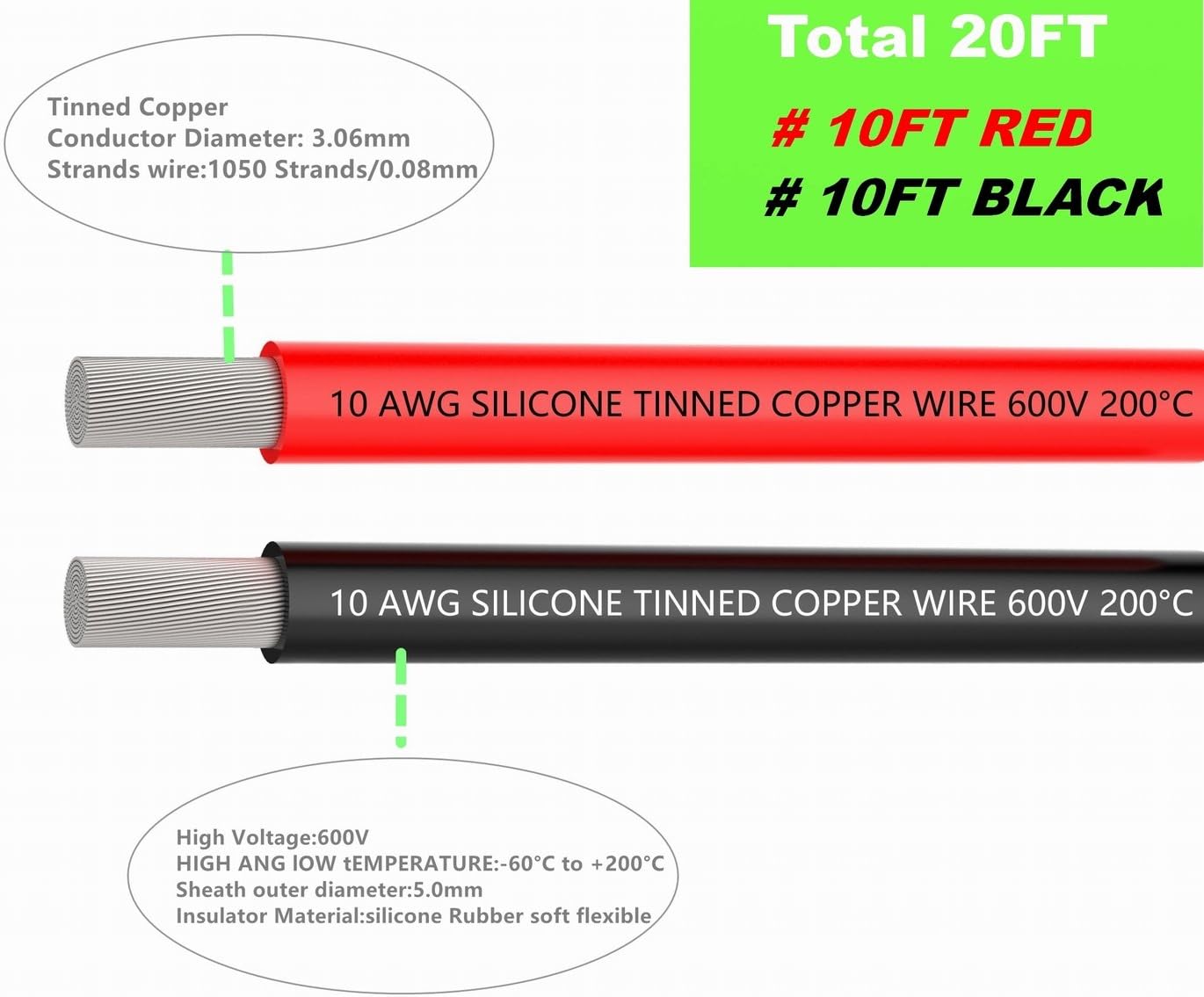 TUOFENG 10 Gauge Electrical Cable 10 AWG Silicone Wire Hook Up Wire ...