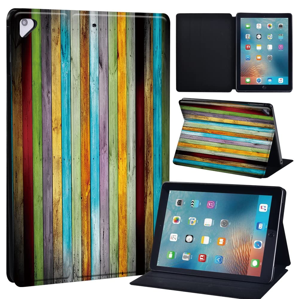 Leather slim lightweight Stand Cover Case for Apple New iPad 9.7 2018 2017(6th Gen, 5th Gen)/iPad Air 2/iPad Air/iPad Pro 9.7 Tablet with Auto Wake/Sleep (multi color wood board)