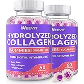 Sugar-Free Hydrolyzed Collagen Gummies, Collagen Peptide Gummies for Women, Collagen Protein Type I,II,III,V,X with Biotin, V