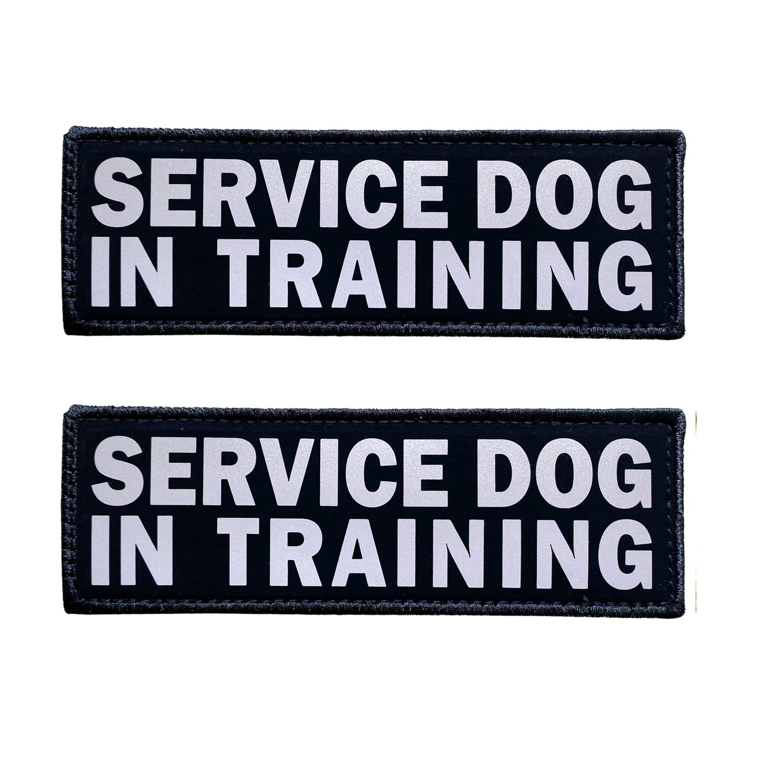JUJUPUPS Black Reflective Dog Patches 2 Pack - Service Dog, In Training, DO NOT PET - Tags with Hook and Loop Patches for Vests and Harnesses (6x2 inch) — image 1