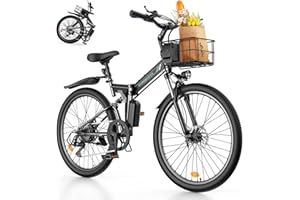 isinwheel M40 Folding Electric Bike for Adults with Basket, Full Suspension, 21700 Cell 10Ah Battery, Dual USB Charging Ports, 20mph Ebike, 500W Electric Mountain Bike, 26" Foldable Electric Bicycles