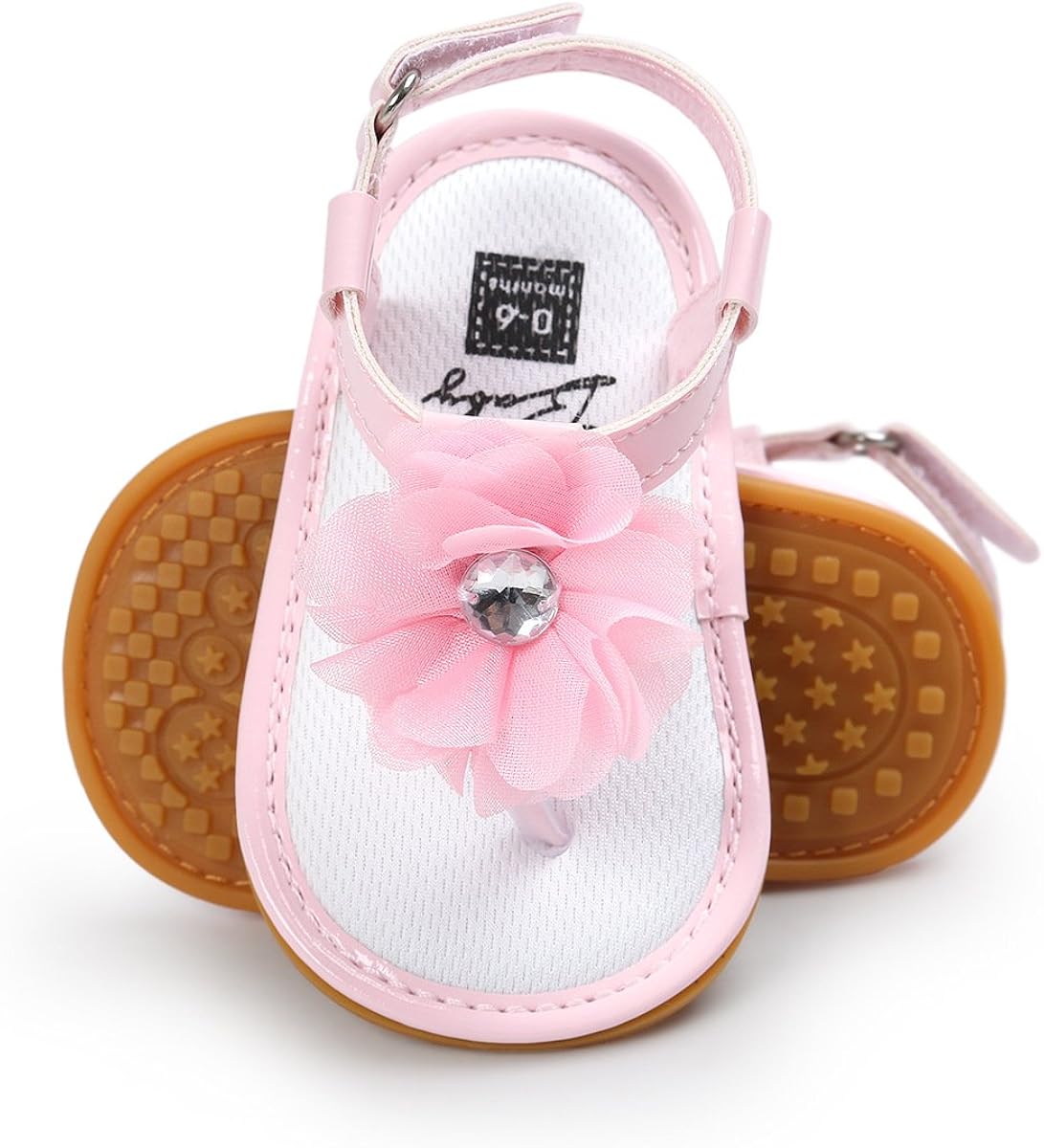 Isbasic Baby Girls Sandals Bohemia Flower Bow Soft Sole Toddler First Walkers Beach Summer Shoes