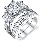 Metal Masters 2 Carat .925 Sterling Silver Radiant Cut Cubic Zirconia CZ Women's Engagement Ring Set Sizes 4 to 11