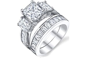 METAL MASTERS 2 Carat .925 Sterling Silver Radiant Cut Cubic Zirconia CZ Women's Engagement Ring Set Sizes 4 to 11