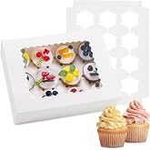 Hoewina 6PCS Cupcake Boxes Hold 12 Cupcakes, Cupcake Containers with Window | Cupcake Holder Holding 72 Pastry Box, Easy Transport and Presentation for Birthday Holiday Party Bakery Supplies (White)