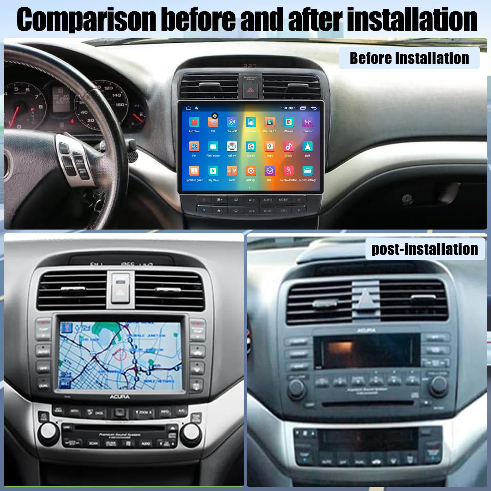 for Acura TSX 2004-2008 Android Radio Stereo 11.5-Inch 2000 * 1200 HD Touch Screen 1080P Multimedia Stereo Video Player with Android Auto CarPlay 5G WiFi GPS Navigation DSP Backup HD Camera FM/AM SWC