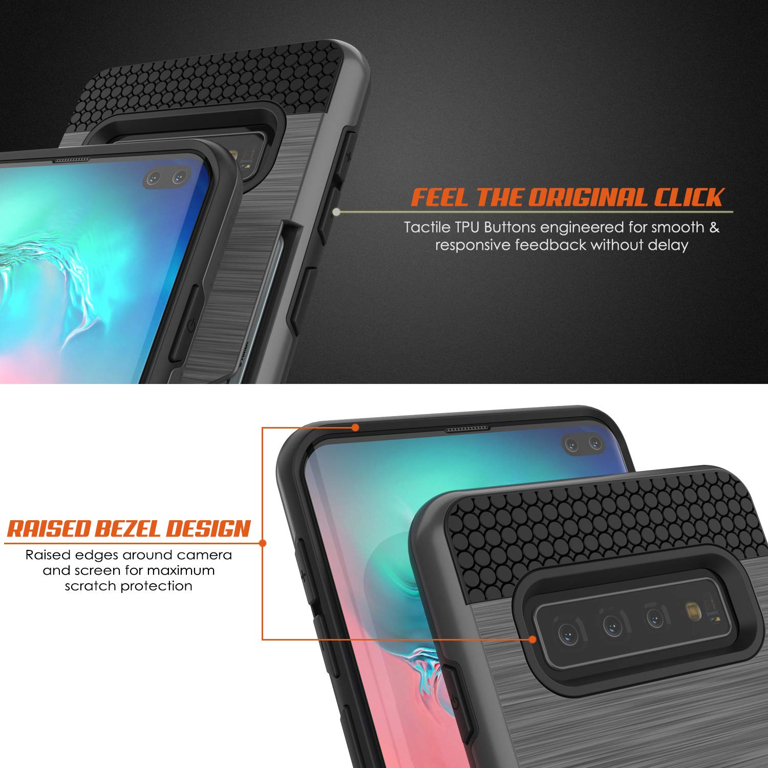 PunkCase S10 Plus Case [Slot Series] [Slim Fit] Dual-Layer Armor Cover w/Integrated Anti-Shock System, Credit Card Slot & PUNKSHIELD Screen Protector Compatible W/Samsung Galaxy S10 Plus [Grey]