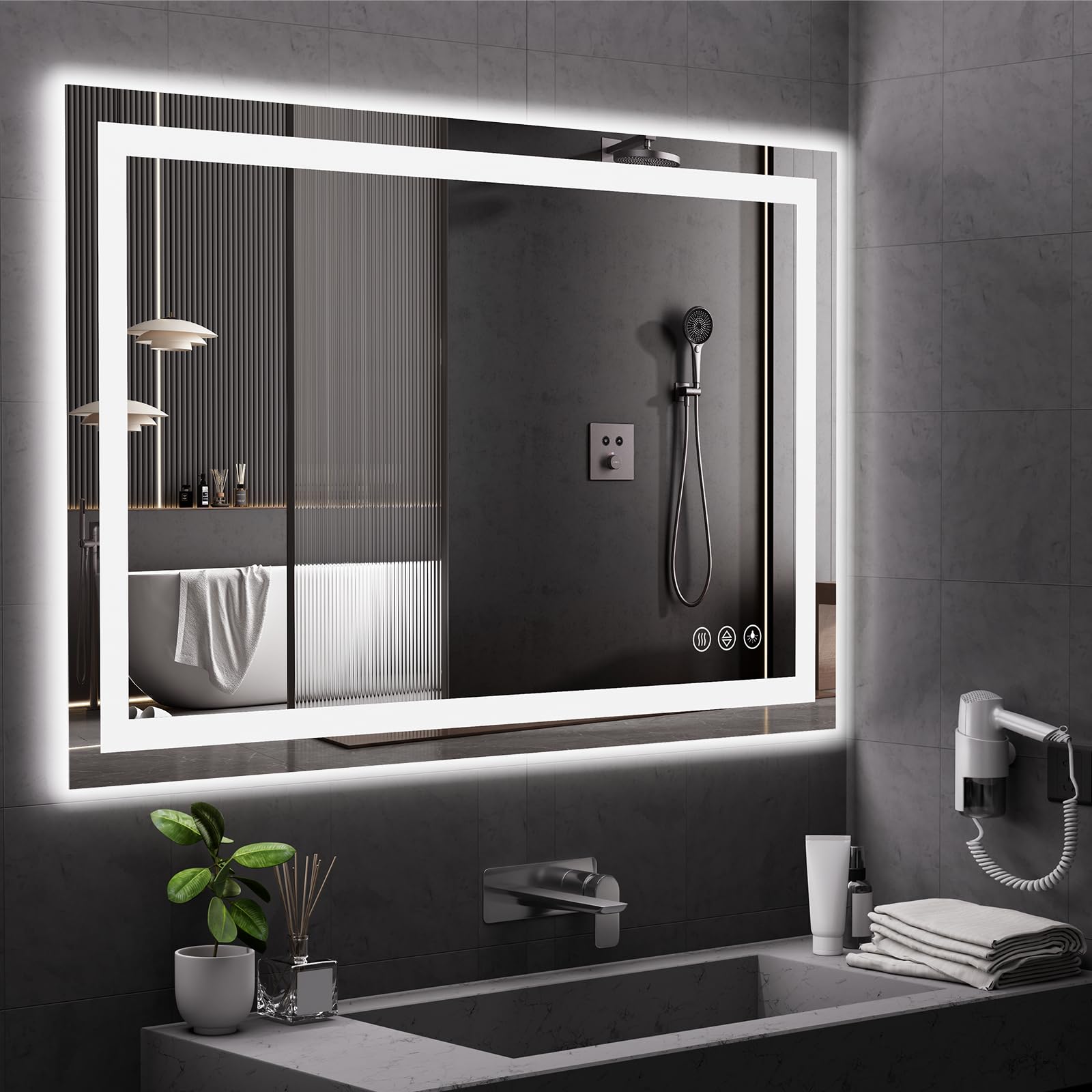 Photo 1 of Koonmi 36x55 LED Bathroom Mirror, Backlit + Front Lit, LED Bathroom Mirror with Lights for Wall, 3 Colors, Anti-Fog, Dimmable Brightness, Memory Function, Tempered Glass