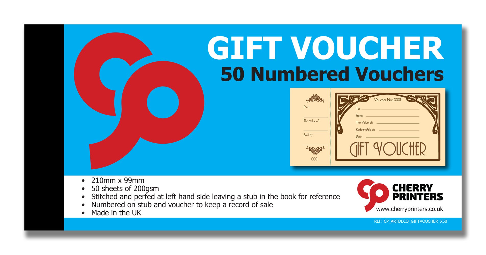 Art Deco Gift Voucher Book with stub 50pages 200gsm 99mm x 210mm