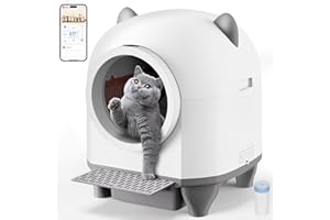 Aoktech Automatic Cat Litter Box Self Cleaning, 80L Large Automatic Cat Litter Box Self Cleaning for Multiple Cats with APP Control, Odor Removal Includes 1 Roll Garbage Bags, aWhite