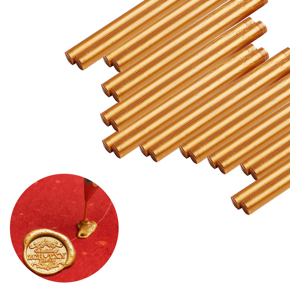 VARACL Hot Melt Glue Sealing Sticks for Letter Seal Stamp - Great for Wedding Invitations, Cards Envelopes, Snail Mails, Postcards, Greeting Cards, Gift Ideas, 7 x 100 mm, 20PCS (GOLD)