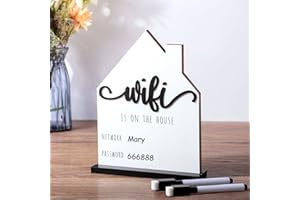 YULEJO WiFi Pattern Password Sign for Guests Home Wooden Table WiFi Pattern Sign Wooden with Board Erasable Pen Chalkboard Table Centerpieces Decoration for Home Business(White)