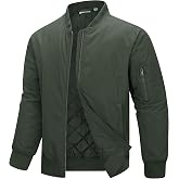 33,000ft Men's Bomber Jacket Lightweight Zip Up Waterproof Windbreaker | Windproof SoftShell, Casual Stylish, Insulated, Warm, Padded Coat, Quilted Outerwear for Spring Fall Winter Outdoor, Sports