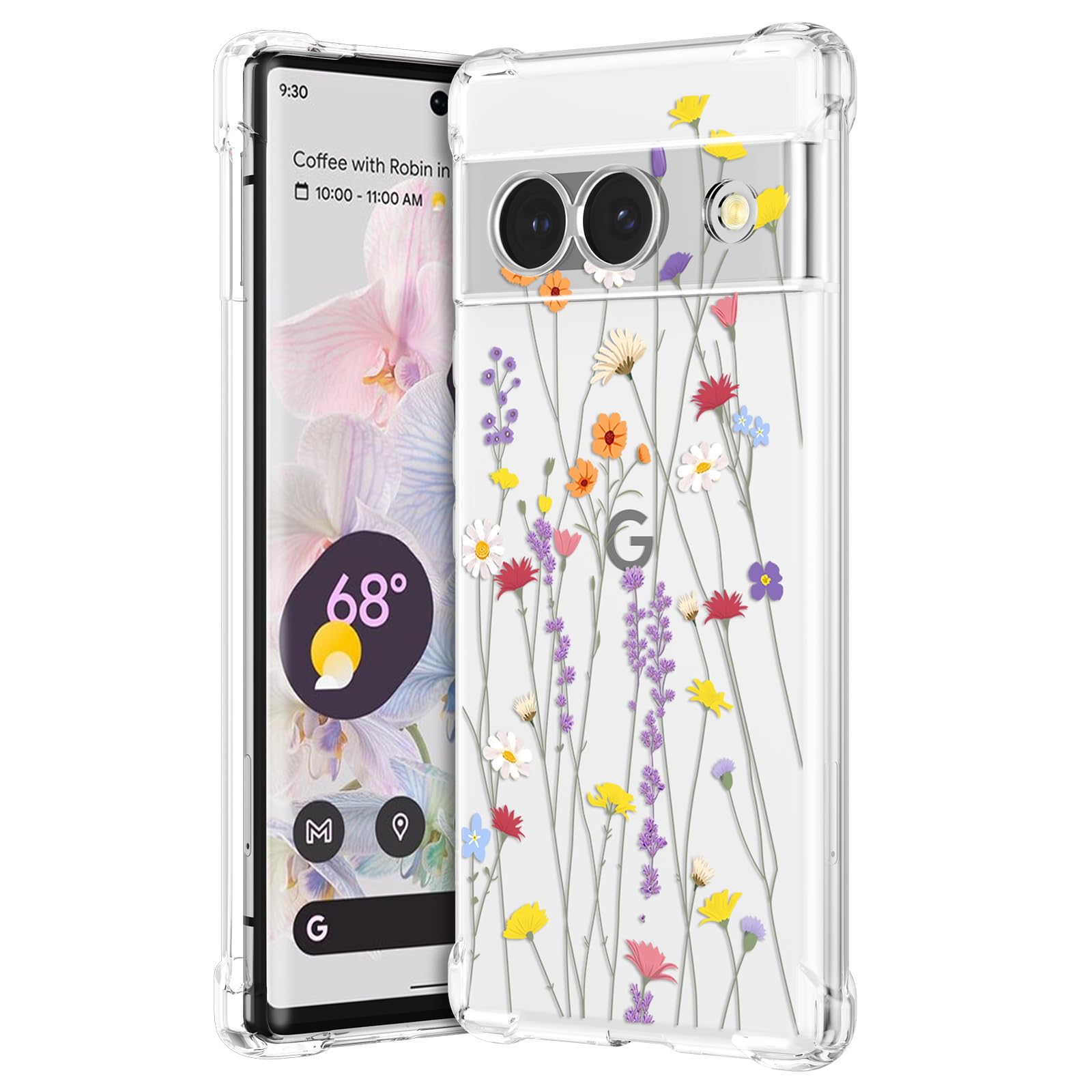 RALEAVO Compatible with Google Pixel 8a Clear Floral Case Girly Soft Slim Bumper Case with Flower Pattern for Pixel 8a-Purple