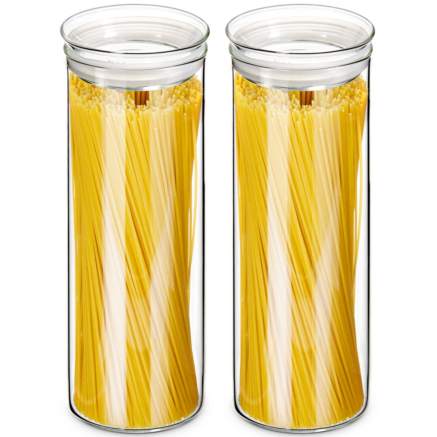 ZENS 1950ml Glass Spaghetti Storage Jars Set of 2, Airtight Sealed Glass Storage Jars with Glass Lids, Tall Borosilicate Glass Canisters kitchen Storage Containers for Pasta, Flour, Gound Coffee