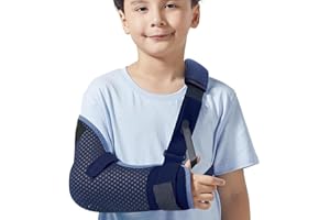 Velpeau Kids Arm Sling Shoulder Immobilizer with Waist Strap, Ventilated & Breathable Design, Arm Support Brace for Children, Boys, Girls (Mesh Version, Blue, Right, XS: Bust 22.5″-26″)