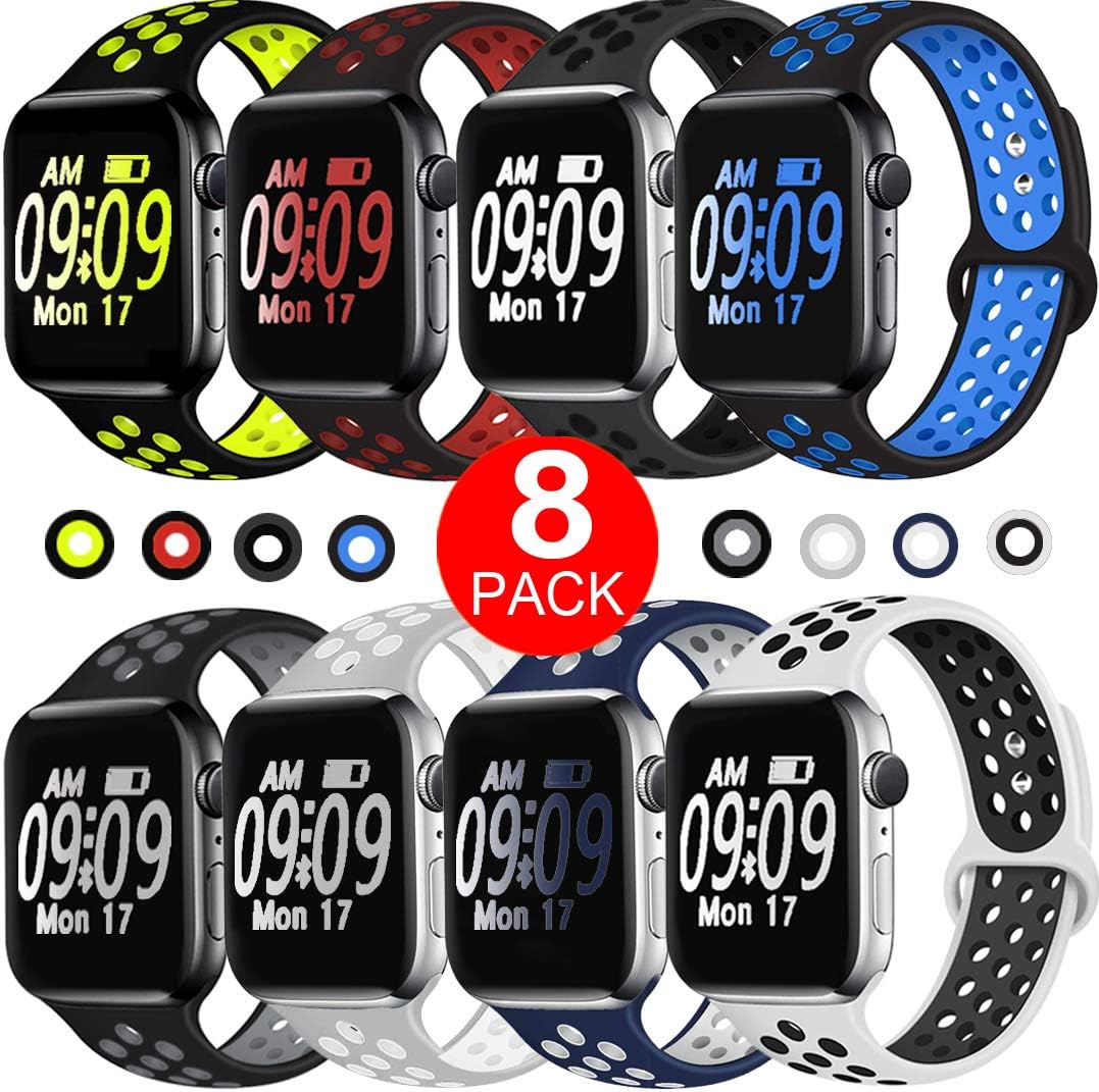 Elaikement Sport Bands Compatible with Watch Bands 44mm 42mm 40mm 38mm, Soft Silicone Replacement Breathable Strap Women Men Compatible for Watch Series SE/6/5/4/3/2/1, S/M M/L