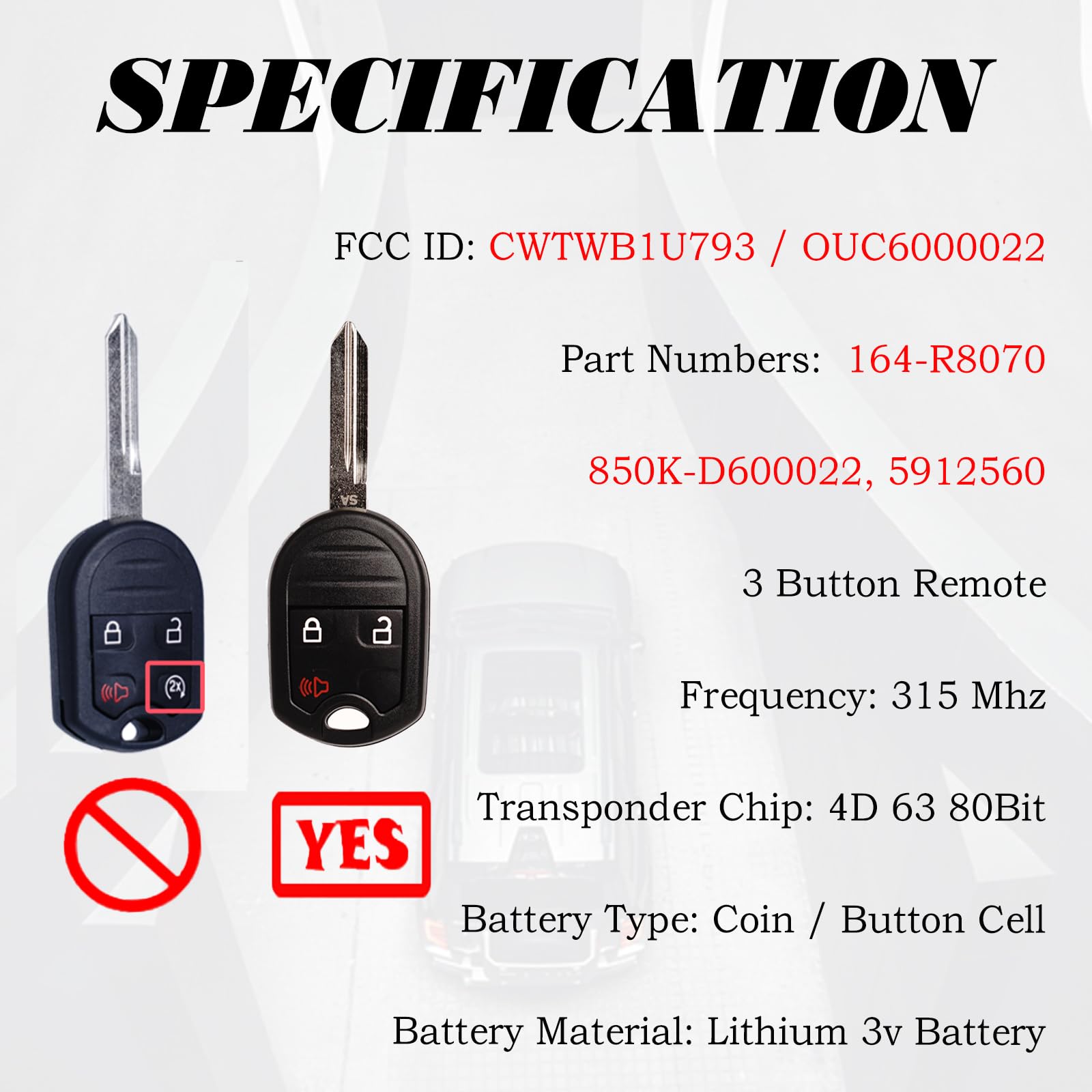 MechanMagic Key Fob Replacement Fits for CWTWB1U793 Ford F-150 2004-2014 F-250 F-350 F-450 Flex 2009-2017 Explorer 2001-2015 Escape Ranger Fusion Econoline Mercury Keyless Entry Remote Control 2 Sets