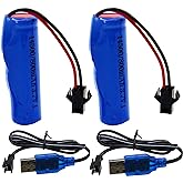Blomiky 2 Pack 3.7V 800mAh Li-ion Rechargeable Battery SM 2P Plug with USB Cable for Double Sided RC Stunt Car Small RC Boat Tumbling Amphibious RC Car RC Truck/ C63 Battery and USB 2