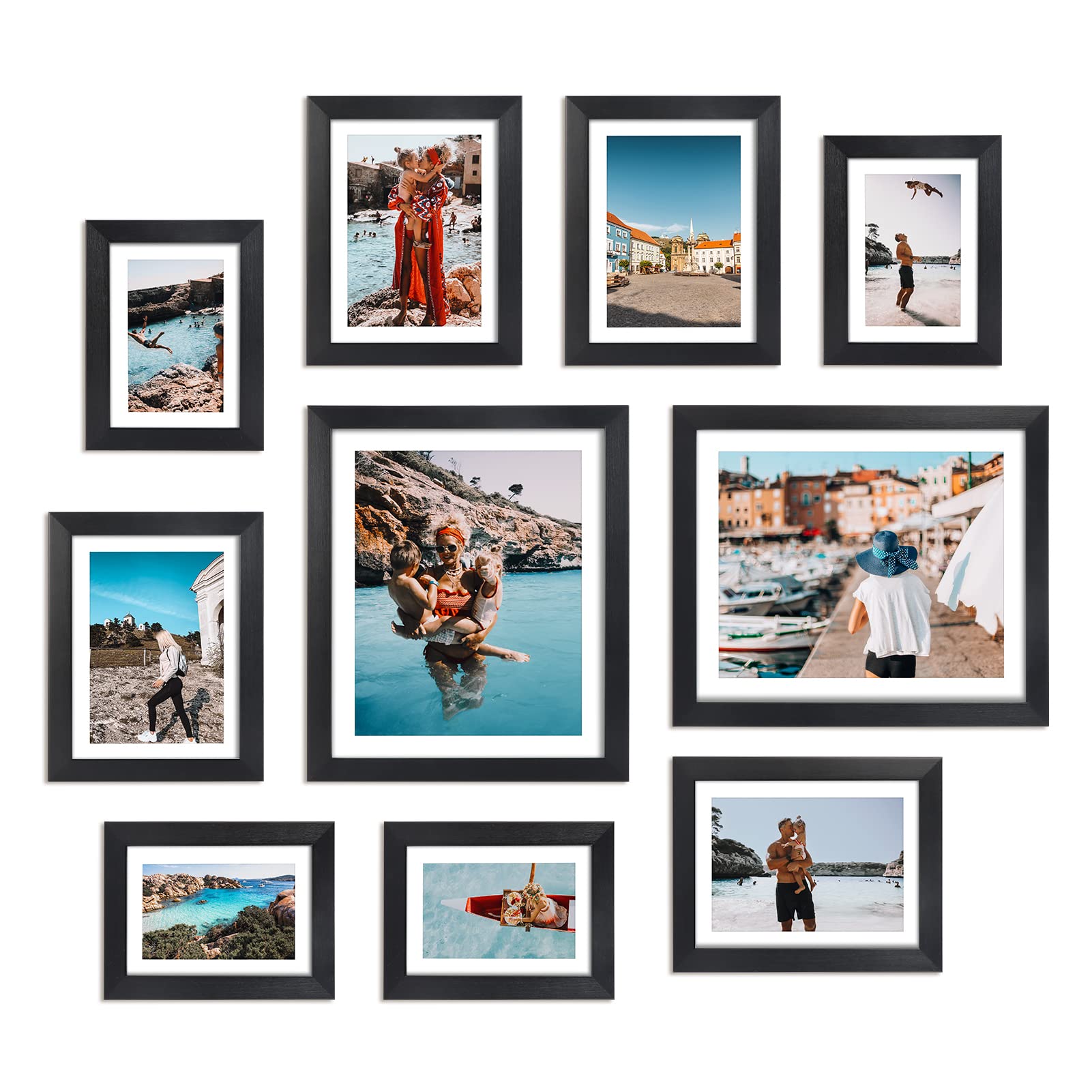 Photo 1 of Giftgarden Multi Black Picture Frames with Mat for Multiple Sizes Photos, Four 4x6, Four 5x7, Two 8x10 for Gallery Photo Frame Collage Wall or Tabletop Display, Assortment Pack of 10