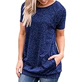 Defal Womens Summer Short Sleeve Round Neck Quick Dry Cool Tunic Tops Loose Gym Workout T-Shirt with Pockets