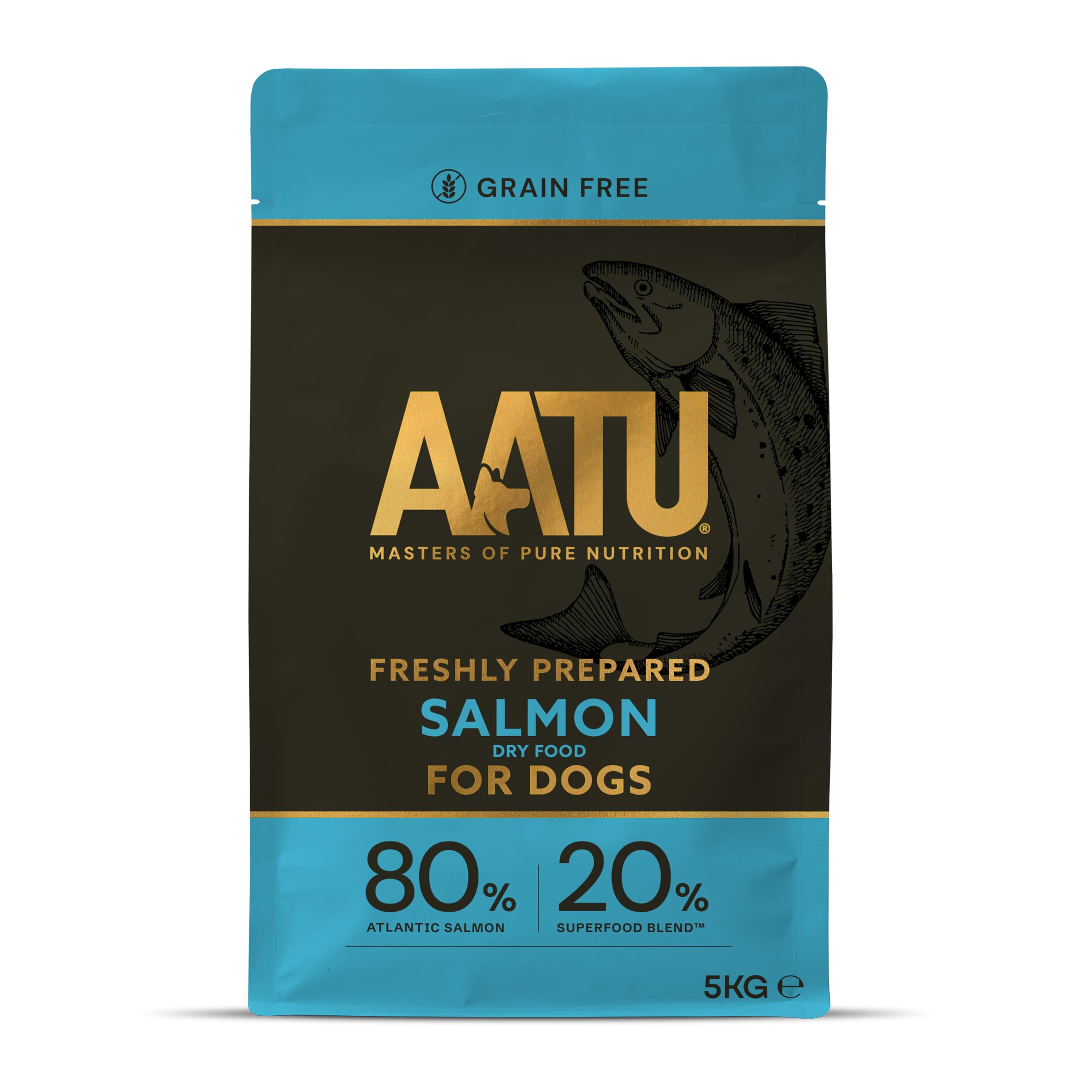 AATU Dog 80/20 Salmon & Herring 5kg x 1 AATU 80/20 Complete Dry Dog Food, Salmon 5kg - Dry Food Alternative to Raw Feeding, High Protein. No Nasties, No Fillers. (Packaging may vary).