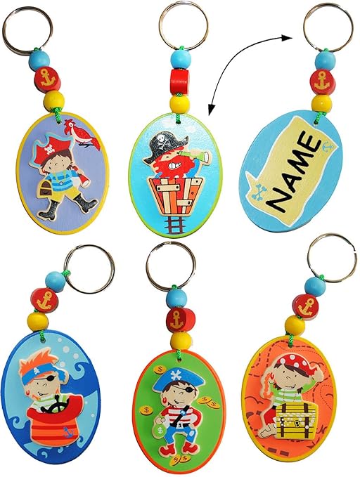 alles-meine.de GmbH 3 Stück _ Schlüsselanhänger / Namensschild / Kofferanhänger - Pirat - incl. Name - aus Holz - Namensanhän