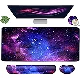Large Mouse Pad and Keyboard Wrist Rest, Desk Pad for Keyboard and Mouse, 4-in-1 Large Gaming Mouse Pad with Wrist Support, Desk Mat for Home Office Study Game-Galaxy Fluid