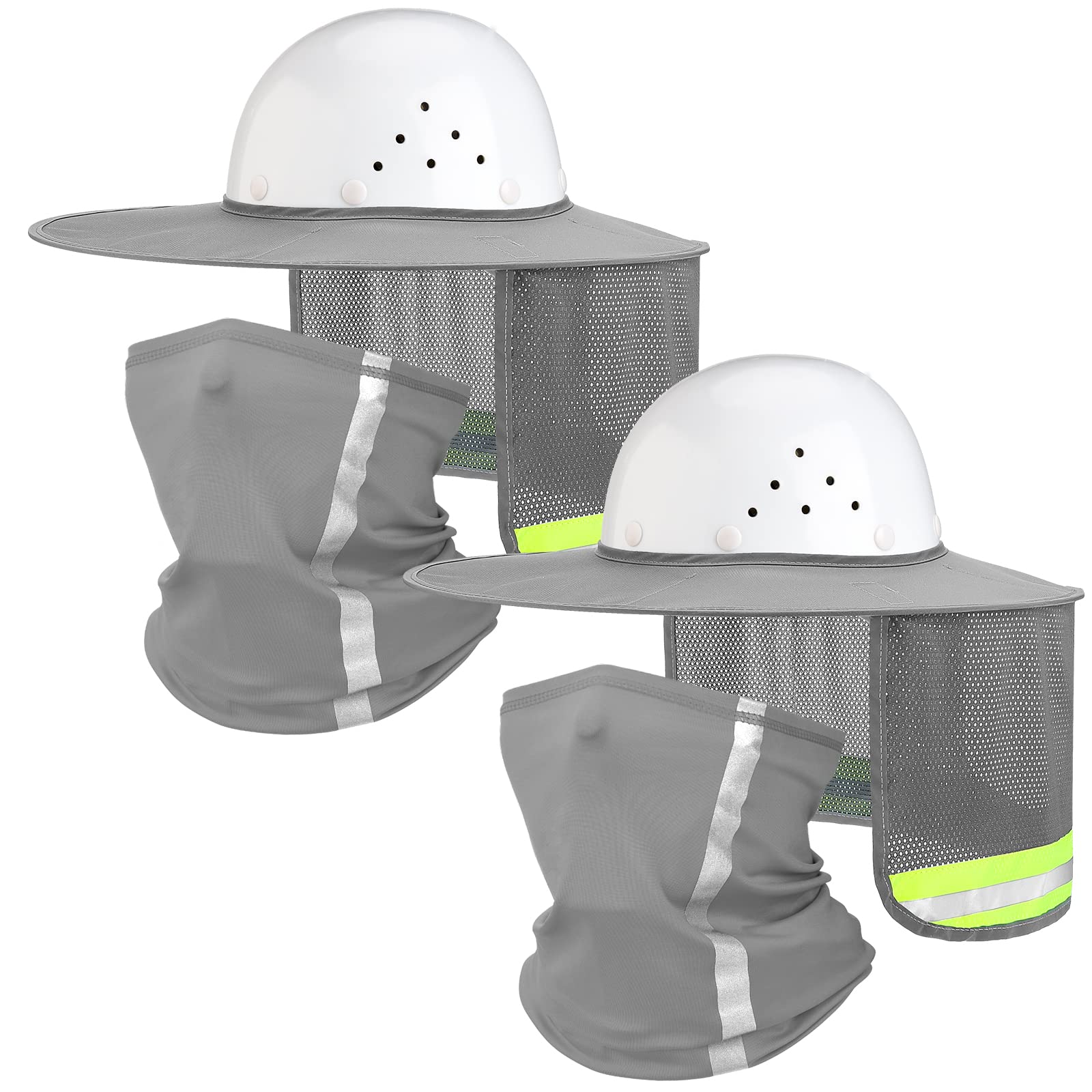Photo 1 of SATINIOR 4 Pcs Hard Hat Sun Shade High Visibility Full Brim Hardhat Sun Visor and Neck Gaiter Bandana with Reflective Strip Hard Hat Accessories for Construction Helmet(Bright Gray)