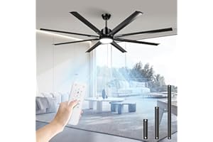 HISUMMER 72 inch Large Black Industrial Ceiling Fans with Lights and Remote,8 Aluminium Blade Modern Indoor/Outdoor Ceiling Fans for Patios Living Room Bedroom Porch,Reversible Quiet DC Motor 6 Speed,3 CCT