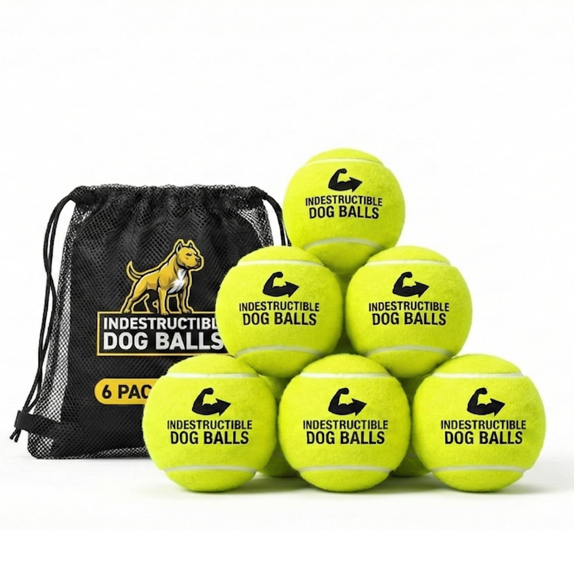 Big Game Hunters Indestructible Dog Tennis Balls - 6 Pack Yellow Balls For Dogs - Interactive & Puppy Teething Toy