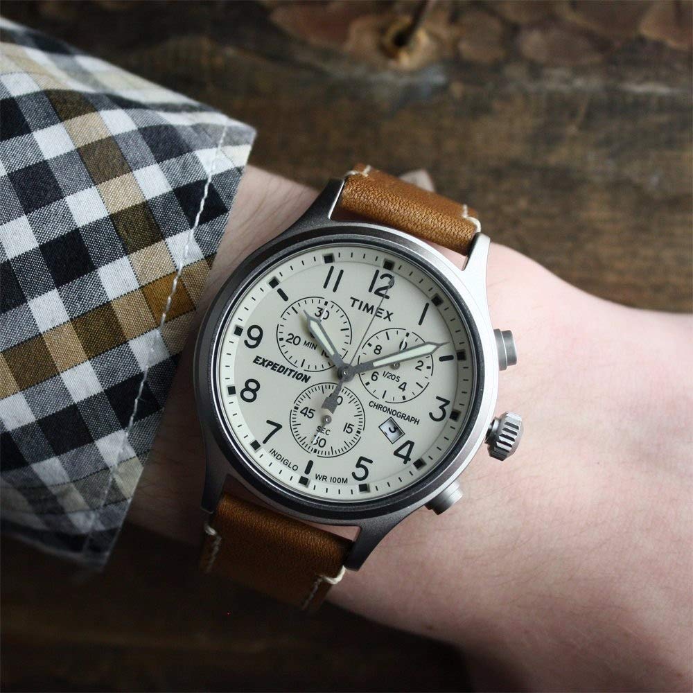 Amazon.com: Timex TW4B09200 Men's Expedition Indiglo Chronograph Brown  Leather Band Watch: Watches