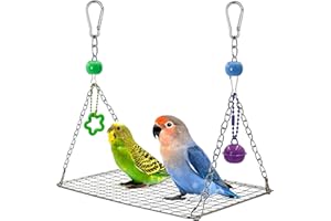 Jevnd Bite-Proof Stainless Steel Bird Swing Perch with Bell, Easy Clean & Claw-Friendly Grip Hanging Quaker Parrot Swing for 