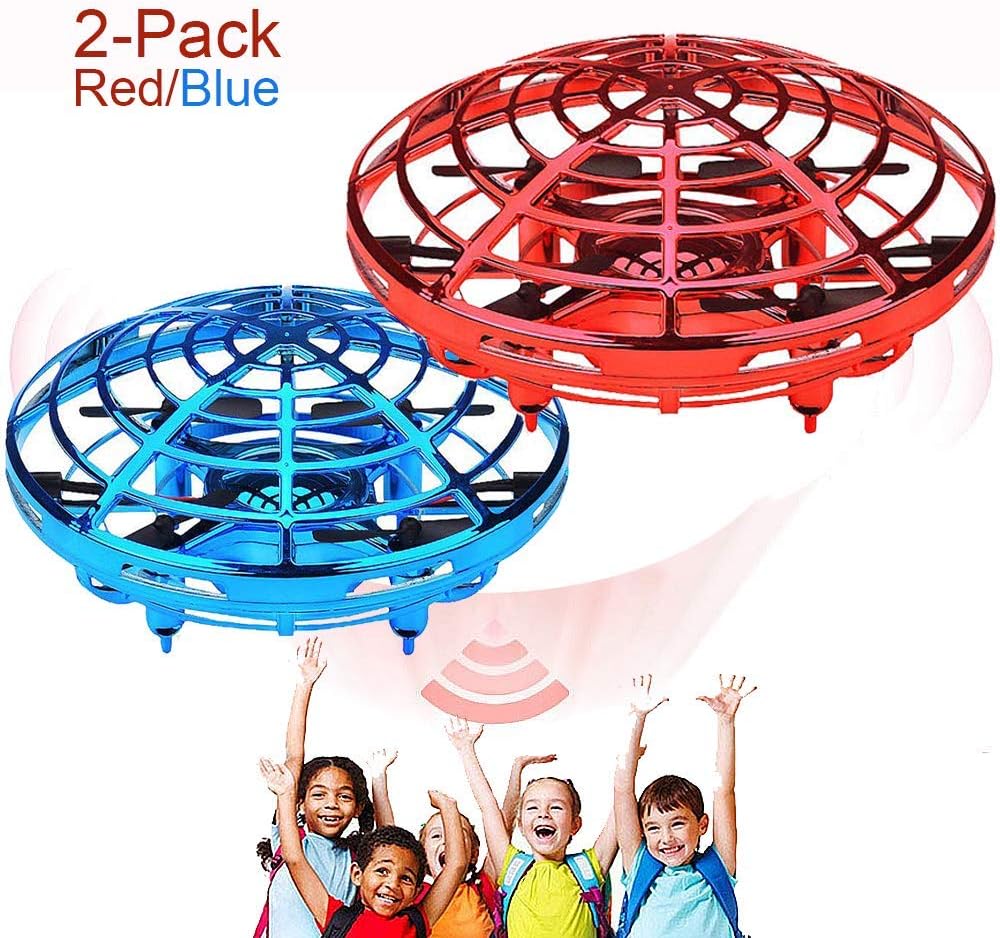 2 Pack Flying Ball Toys for kids, 360°Rotating Hand Remote Mini Drone Controlled with 2 Speed Auto-Avoid Obstacle LED Light Infrared Induction Helicopter Birthday Holiday Christmas Gift for Boys Girls