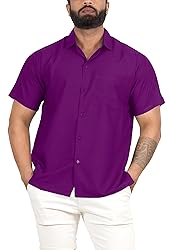 LA LEELA Mens Short Sleeve Button Down Solid Casual